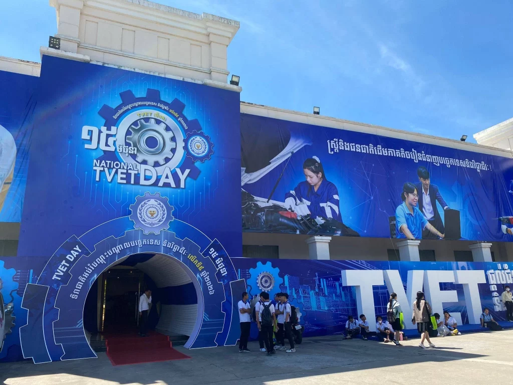 Celebrating the 9th National Technical and Vocational Education and Training (TVET) Day under the theme “TVET Provides Job Skills and Income,” held under the high presidency of Samdech Moha Borvor Thipadei Hun Manet, Prime Minister of the Kingdom of Cambodia.